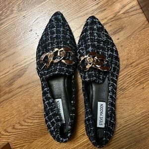 New Steve Madden Famed Boucle Chain Detail Loafers